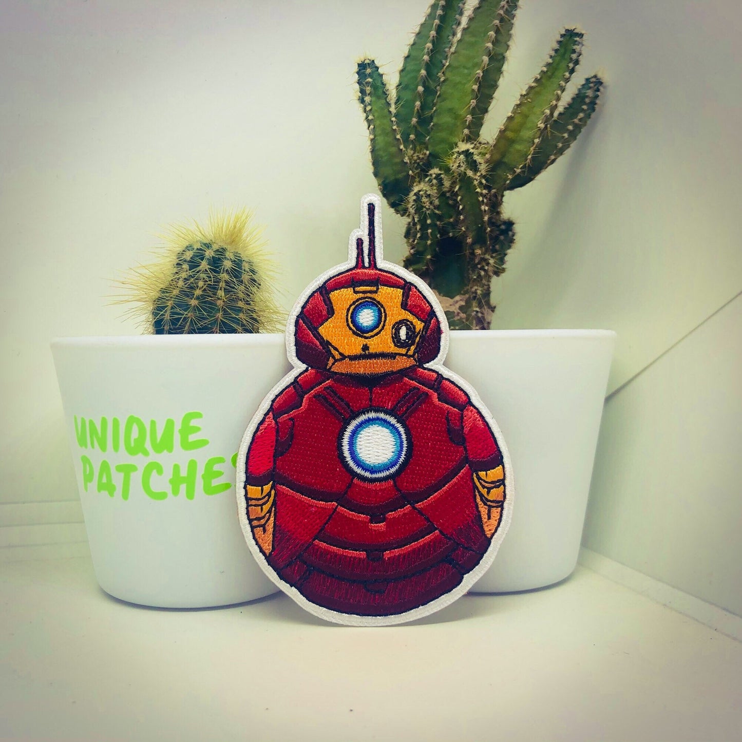 BB8 IRON man Mashup embroidery patch morale Star Comics hook and loop man superhero wars stark industries