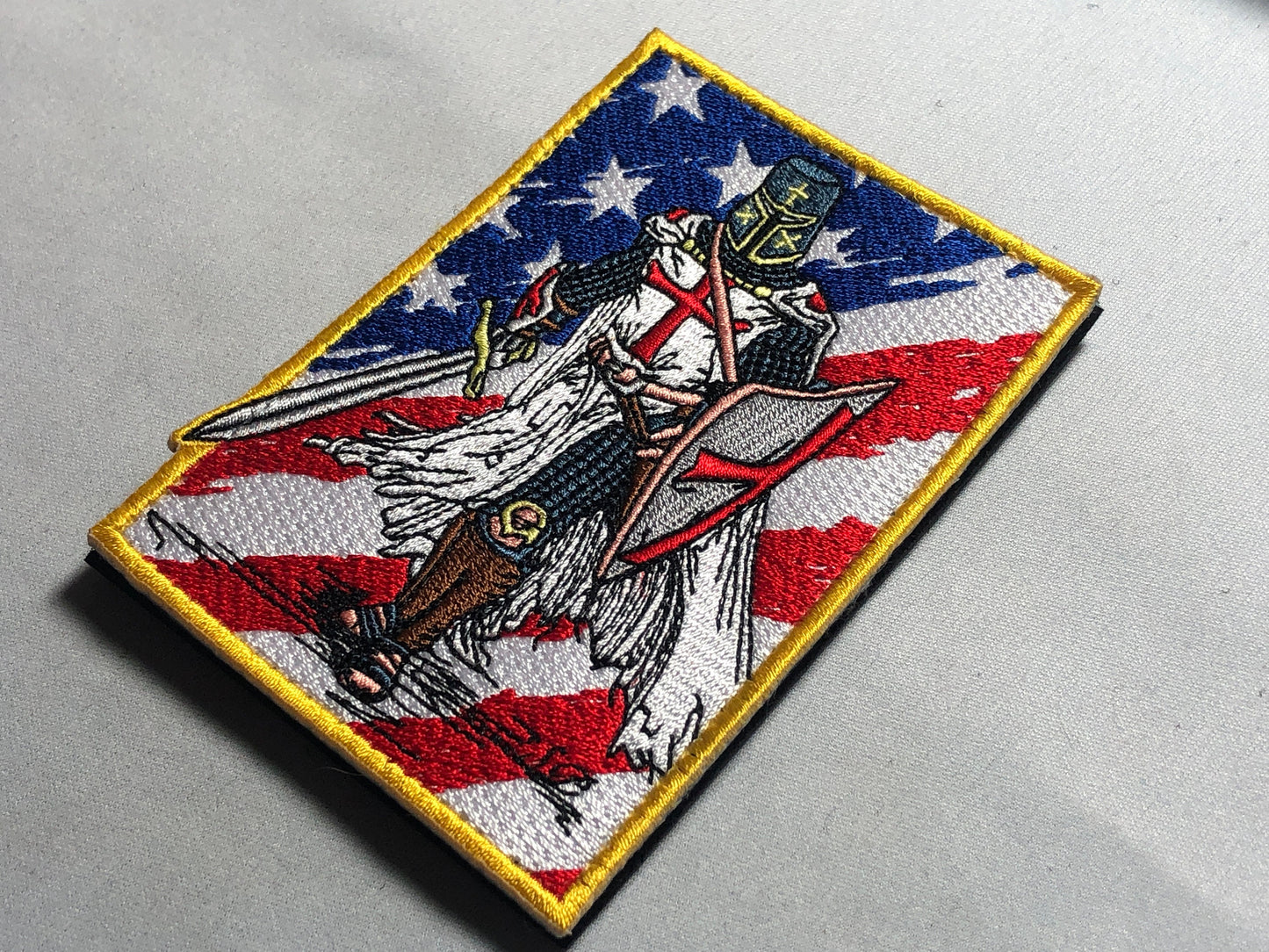 AMERICAN FLAG Templar Tactical Patch morale Crusader Cross Wills It Shield Christian Church In this sign thou shalt conquer warrior sword