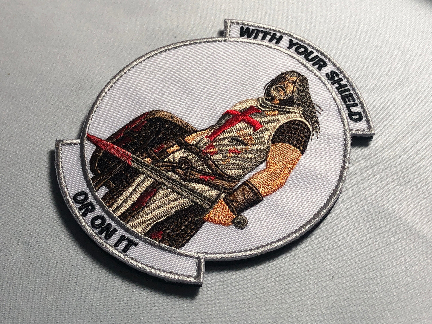 WITH YOUR SHIELD or On It Tactical Patch morale Crusader Templar Cross God Wills It Shield Christian Church In this sign thou shalt conquer