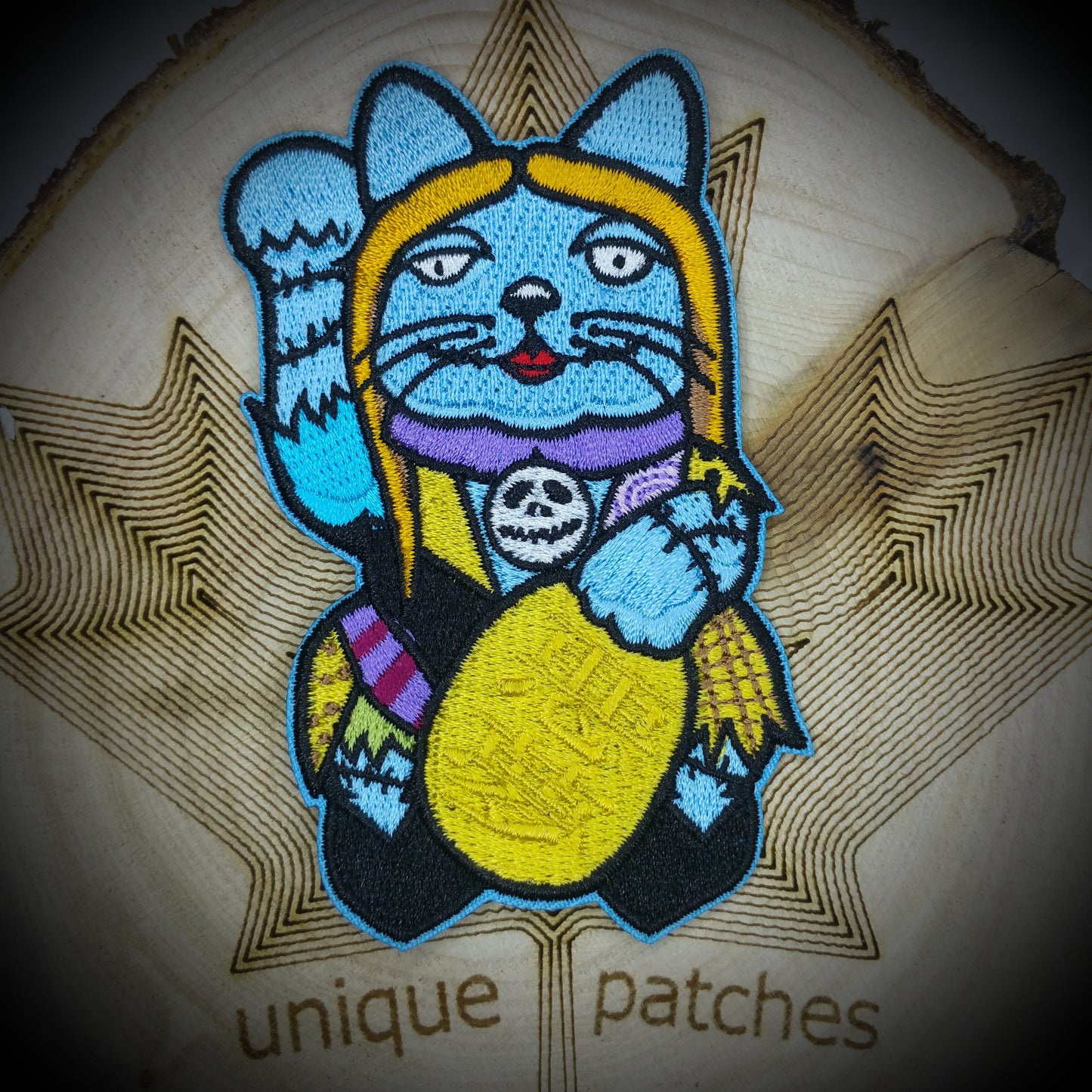 SALLY Lucky Cat Maneki Neko Mashup embroidery patch morale hook loop The Nightmare Before Christmas Pumpkin King Halloween Rug Doll Burton