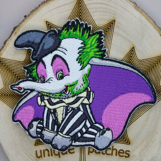 BEETLEJUICE DUMBO Mashup embroidery patch morale hook loop Tim Burton horror film movie Keaton Betelgeuse Elephant Flying Circus
