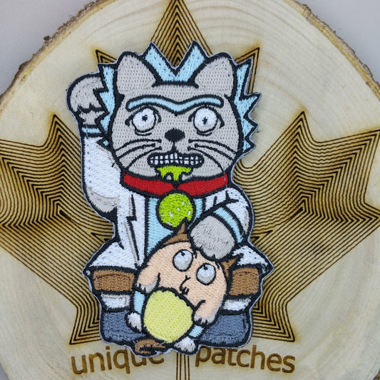 RICK & Lucky Cat Maneki Neko Mashup embroidery patch morale Comics hook loop cartoon American dark Humor funny Sanches mad scientist