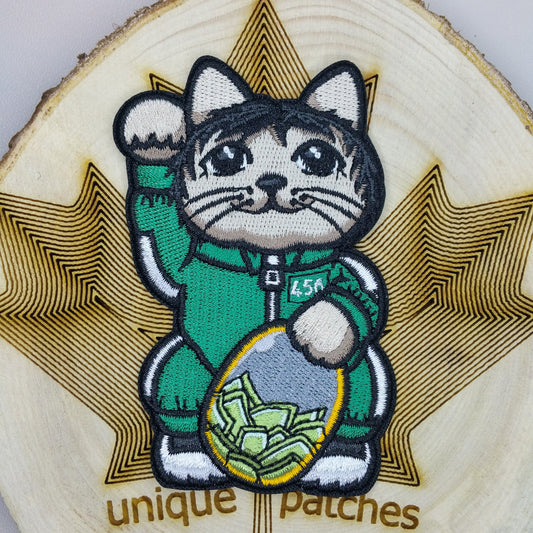 SQUID GAME Lucky Cat Maneki Neko embroidery patch morale hook loop movie Korean Netflix 456 Uniform Square Seong Gi-hun green track suit