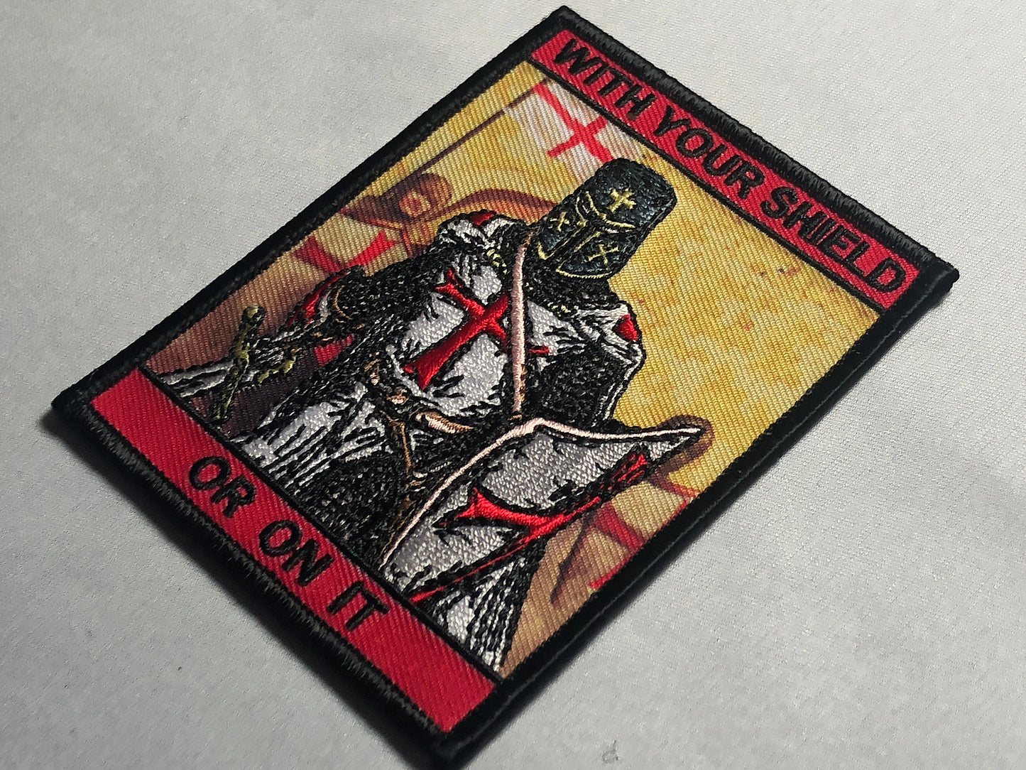 WITH YOUR SHIELD or on it Tactical Patch morale Crusader Templar Cross Wills It Shield Christian Church In this sign thou shalt conquer