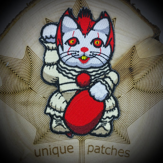 PENNYWISE It  Lucky Cat Maneki Neko Mashup embroidery patch morale hook and loop movie  Evil Clown Stephen King troll monster Joker