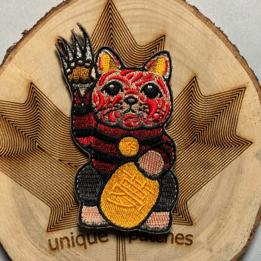FREDDY KRUEGER Lucky Cat Maneki Neko Mashup embroidery patch morale Comics Nightmare on Elm Street  Friday 13 movie The Springwood Slasher