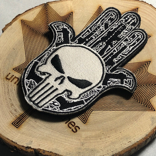 HAMSA HAND Patch Morale palm shaped jewish arabic evil eye punishe guns mean skull eye Polynesian art protection power strength hand of god