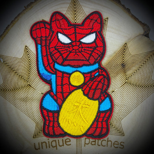 SPIDER-MAN Lucky Cat Maneki Neko Mashup embroidery patch morale Comics hook loop Stan lee Amasing fantasy popculture Peter Parker villain