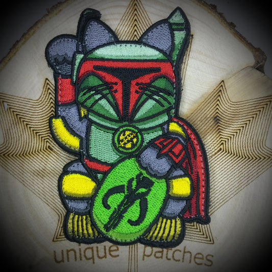 BOBA FETT Lucky Cat Maneki Neko Mashup embroidery patch morale Comics hook and loop Mando Bounty Hunter Jedi Empire Darth Vader pussy