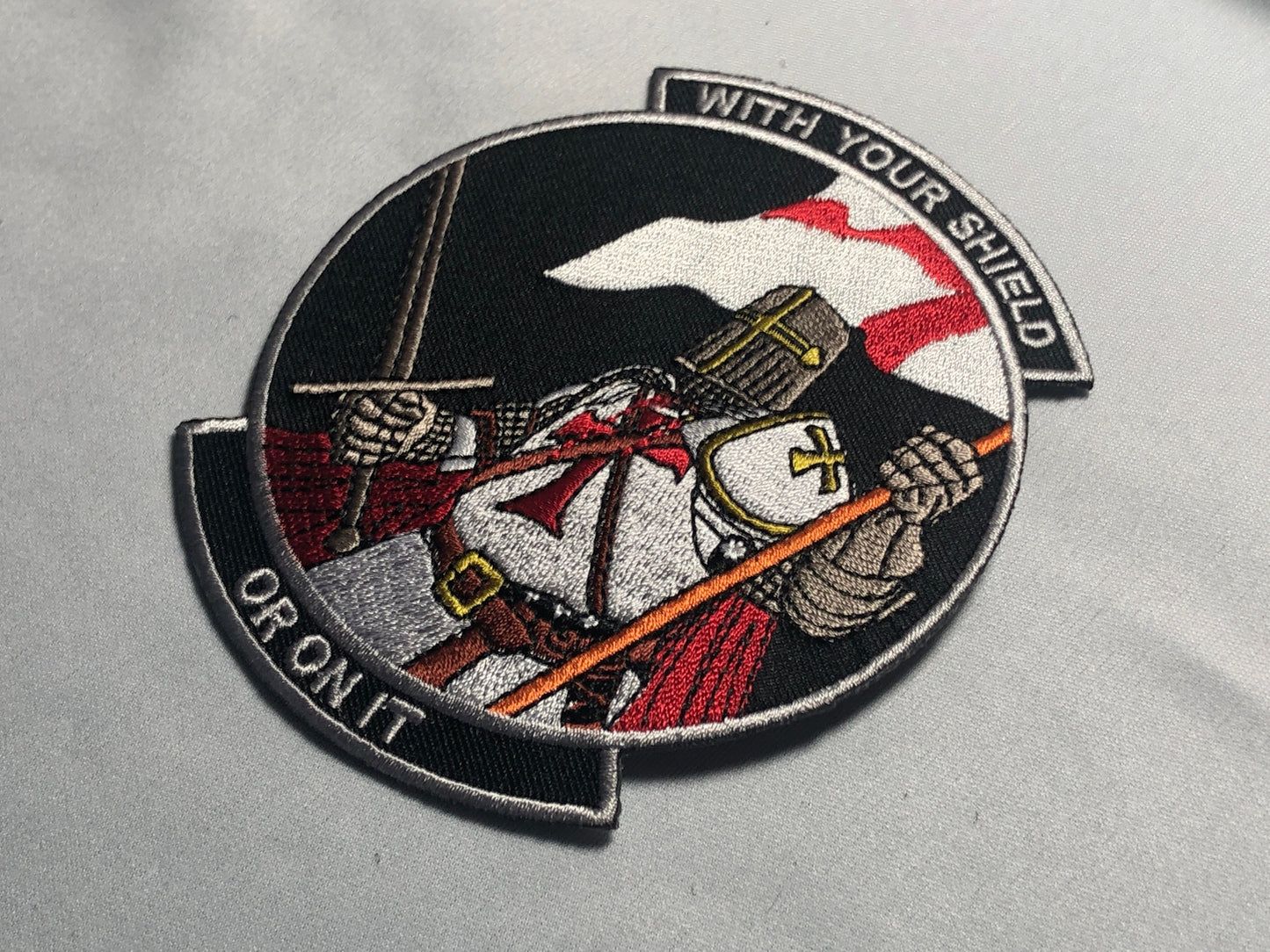 WITH YOUR SHIELD or On It Tactical Patch morale Crusader Templar Cross God Wills It Shield Christian Church In this sign thou shalt conquer
