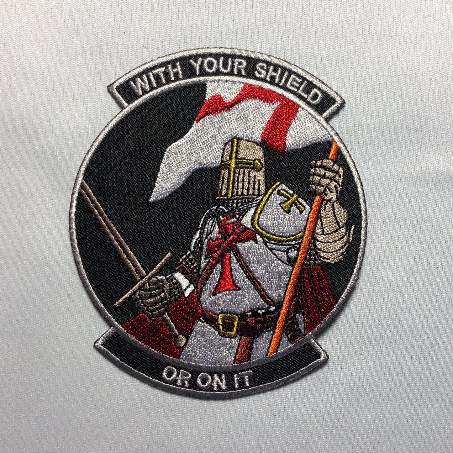 WITH YOUR SHIELD or On It Tactical Patch morale Crusader Templar Cross God Wills It Shield Christian Church In this sign thou shalt conquer