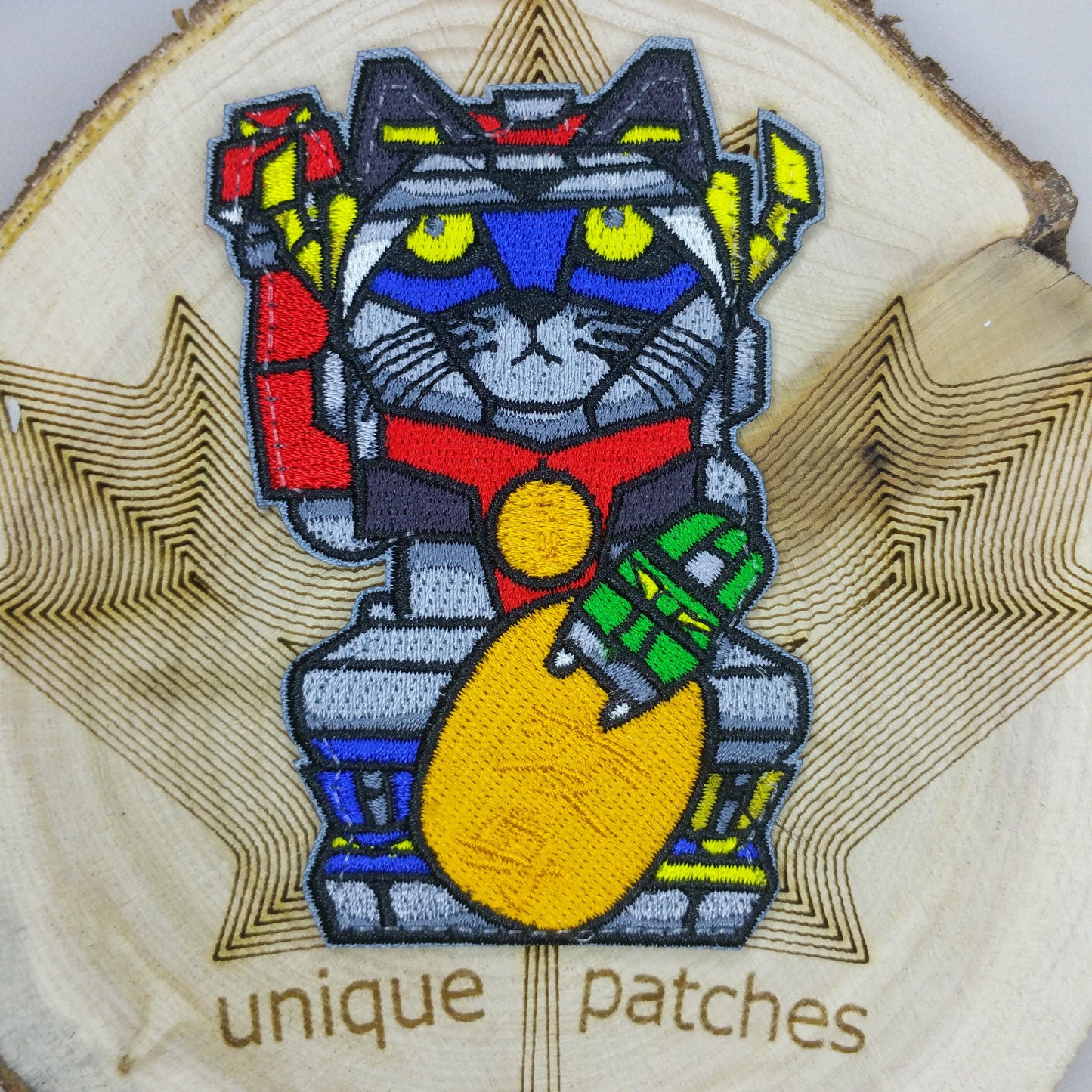 VOLTRON Lucky Cat Maneki Neko Mashup embroidery patch morale hook loop movie Robot
