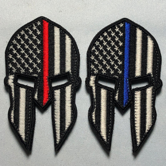 AMERICAN Spartan Helmet Flag Tactical Patch Morale Police Army Roman Maple Red Firefighter Medic Paramedic Police medic blue line red