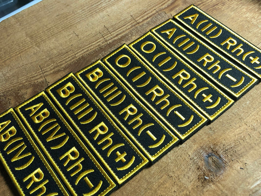 NULL O A B AB  Blood type group tab Patch morale Tactical Yellow black Positive or Negative Armor plate  RH + - Plus minus ifak solder