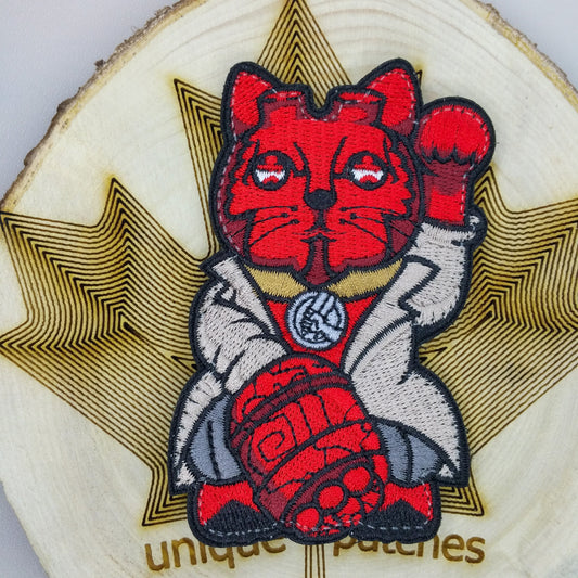 HELLBOY Lucky Cat Maneki Neko Mashup embroidery patch morale Comics hook loop  mutant funny cat pussy kitten Anung Un Rama right hand doom