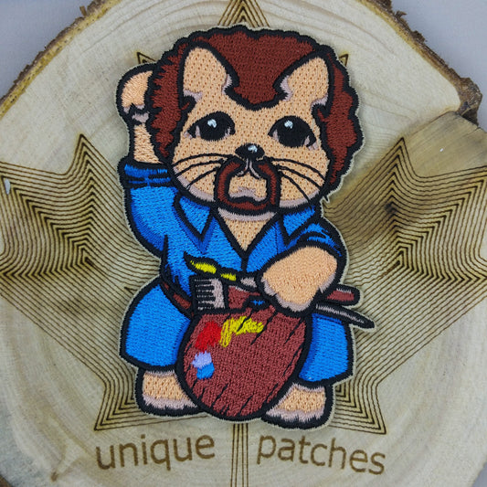 BOB ROSS Lucky Cat Maneki Neko Mashup embroidery patch morale hook loop American Painter Art Instructor Television Host Joy of Painting TV