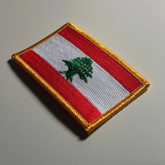 The national flag of Lebanon Arabic: علم لبنان iron on patch morale takbir Allah Lebanese cedar Cedrus libani Kullunā li-l-waṭan