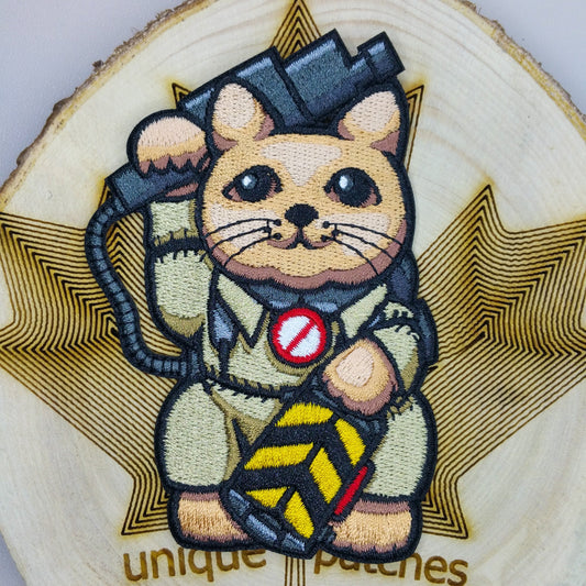 GHOSTBUSTERS Lucky Cat Maneki Neko Mashup embroidery patch morale movie Stantz Sprengler Zeddemore Venkman Who you gonna call pussy