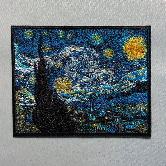 Embroidered STARRY NIGHT Painting Patch Vincent Van Gogh Art Asylum Saint Remy View Dutch Painter Celestial Sky and Emotional Mastery