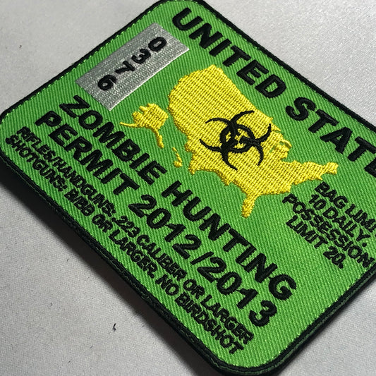 USA Zombie Hunting Permit OUTBREAK Response TEAM Patch Morale Tactical Unit Morale 2nd Biohazard Danger Halloween Movie Funny green Skull
