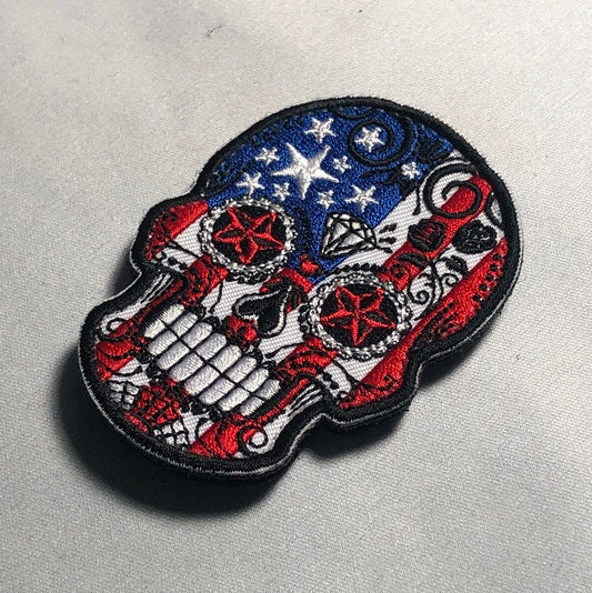 USA SUGAR SKULL American Patch Morale Biker Backpack Mask Bike Mean Calavera Death All Souls Day Mexico Dia De los Muertos Motorcycle