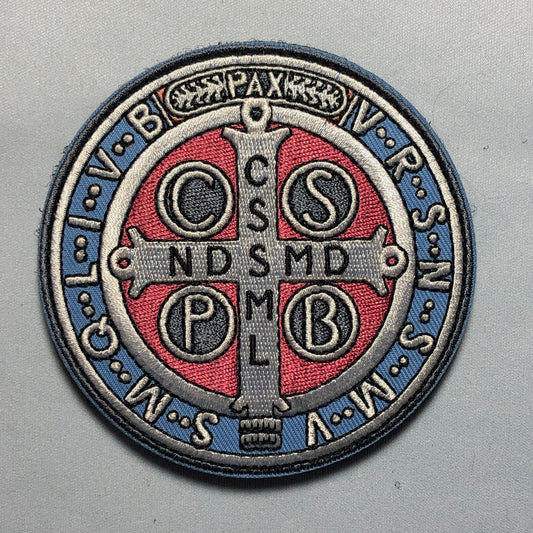 St. BENEDICT Medal Patch Of Nursia Roman Catholic Cross Exorcism Crusade Vade Satana Saint Pax Peace Devil Chasing  Embroidery Church back