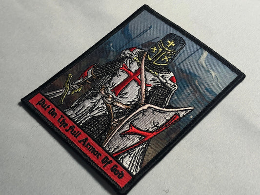Put On The FULL ARMOR of God Tactical Patch Crusader Templar Cross Wills It Shield Christian Church Emblem in This Sign Thou Shalt Conquer