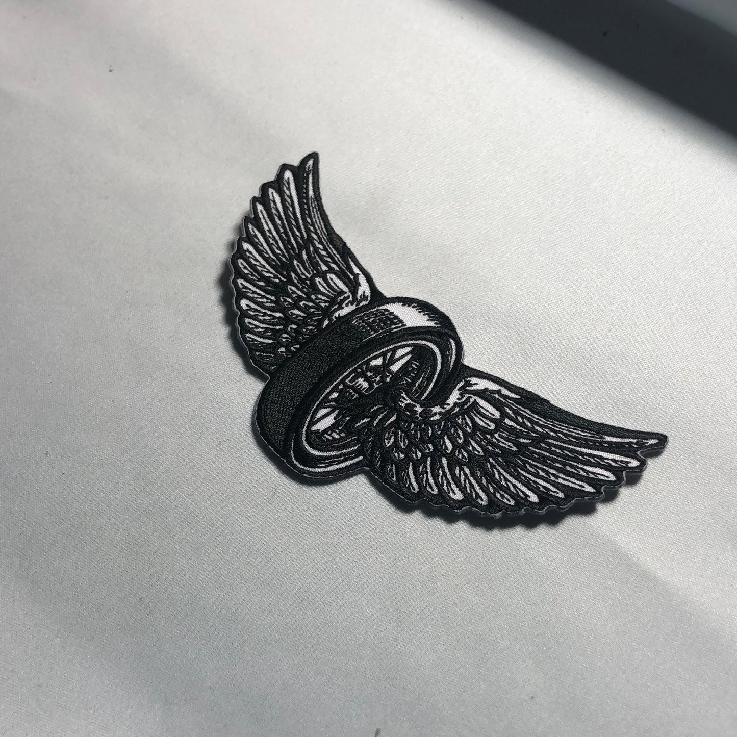 FLYING WHEEL WINGS Iron-On Patch - Biker Motorcycle Leather Vest - Tire Embroidery Morale - Bike Freedom Orange