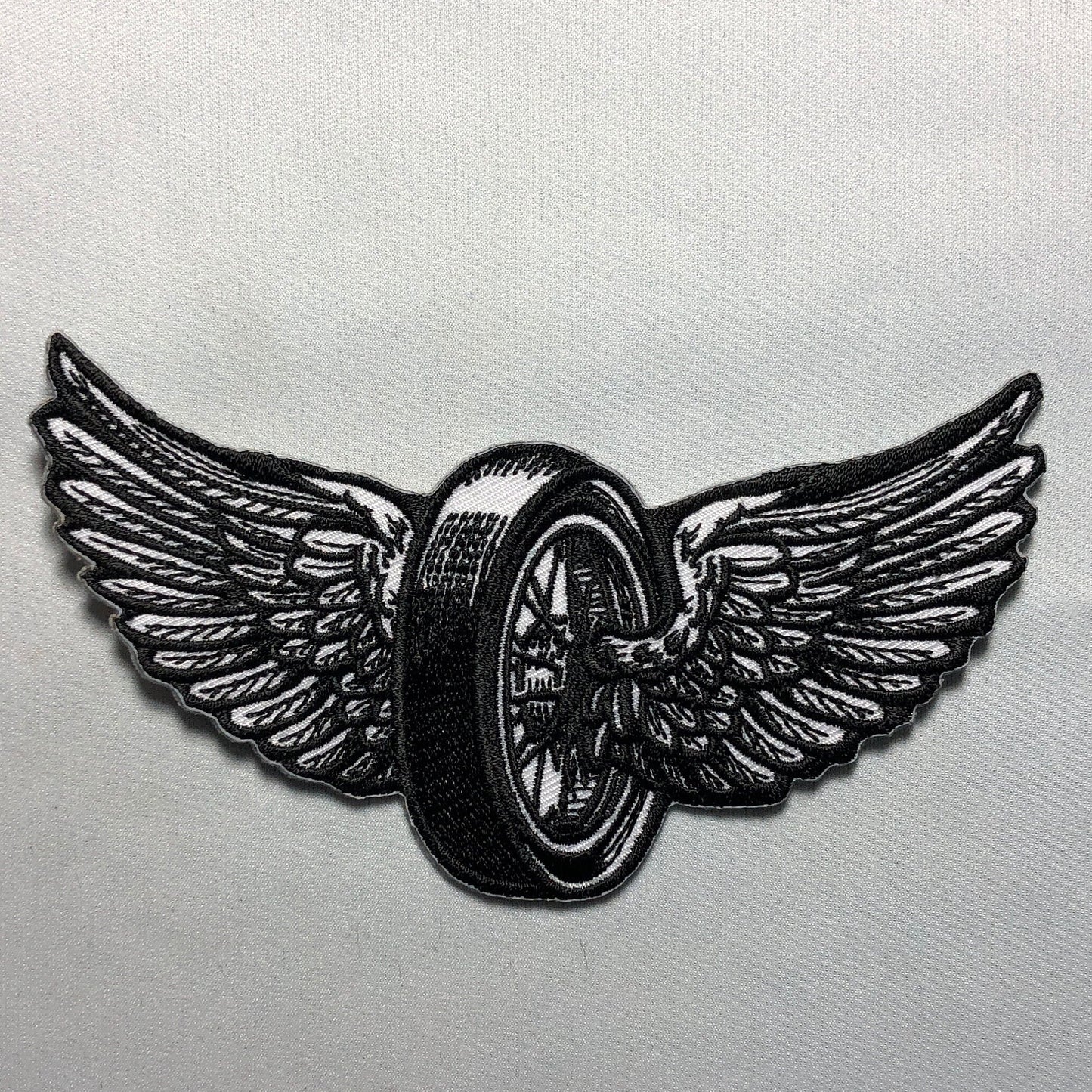 FLYING WHEEL WINGS Iron-On Patch - Biker Motorcycle Leather Vest - Tire Embroidery Morale - Bike Freedom Orange