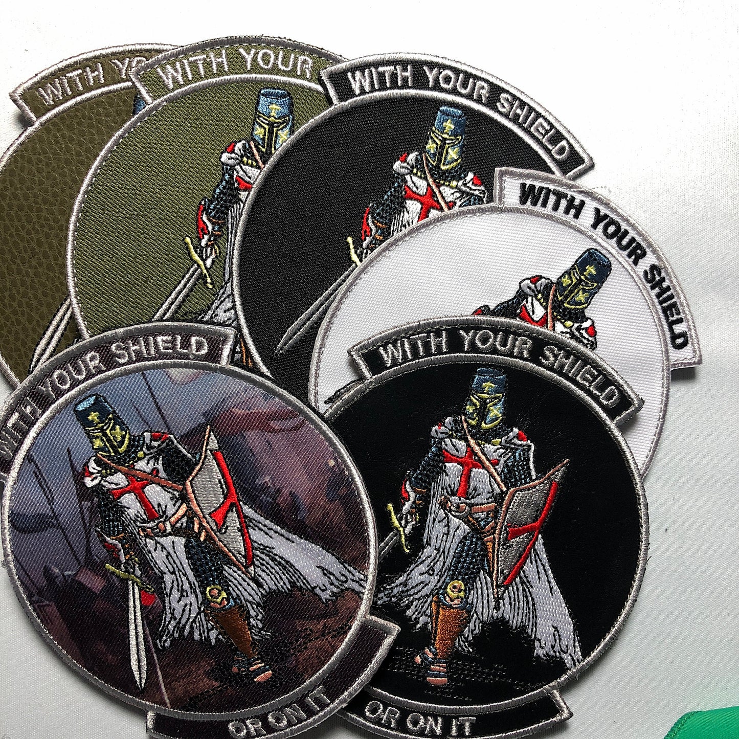 WITH YOUR SHIELD or on it Tactical Patch morale Crusader Templar Cross Wills It Shield Christian Church In this sign thou shalt conquer