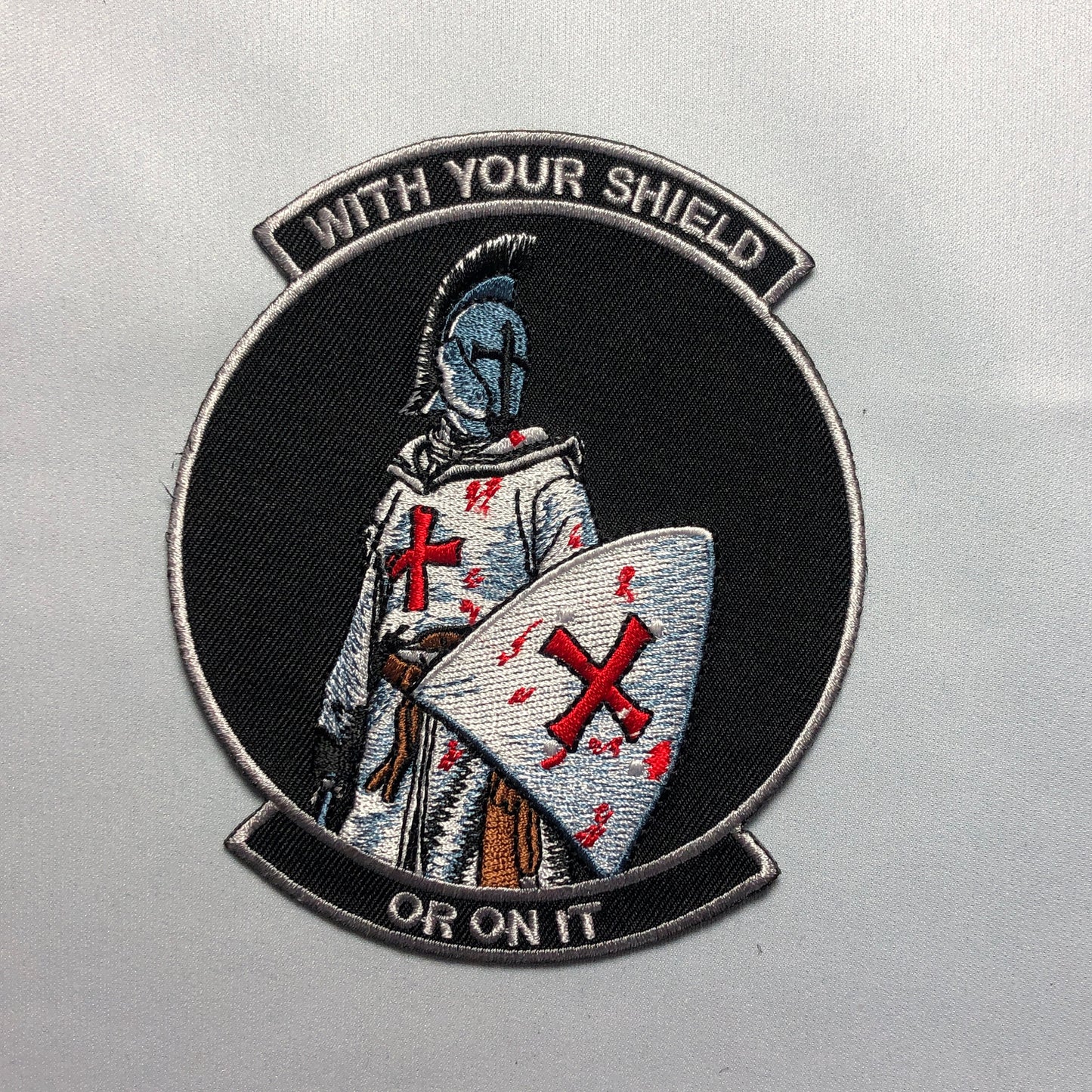 WITH YOUR SHIELD or On It Tactical Patch morale Crusader Templar Cross God Wills It Shield Christian Church In this sign thou shalt conquer