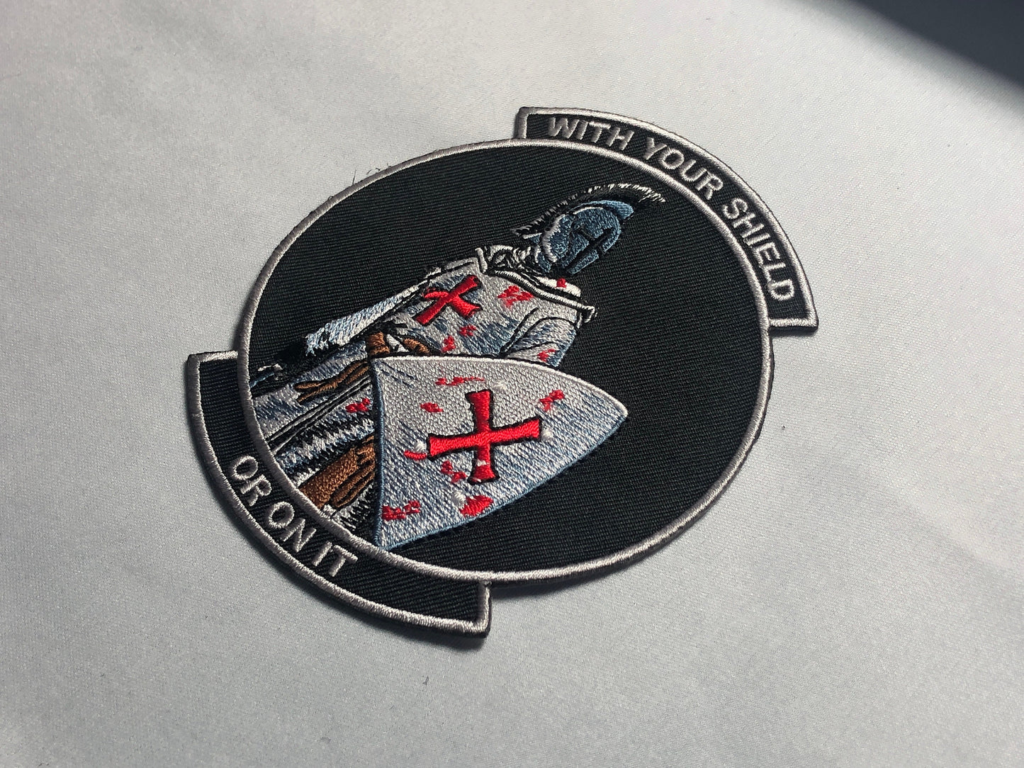 WITH YOUR SHIELD or On It Tactical Patch morale Crusader Templar Cross God Wills It Shield Christian Church In this sign thou shalt conquer