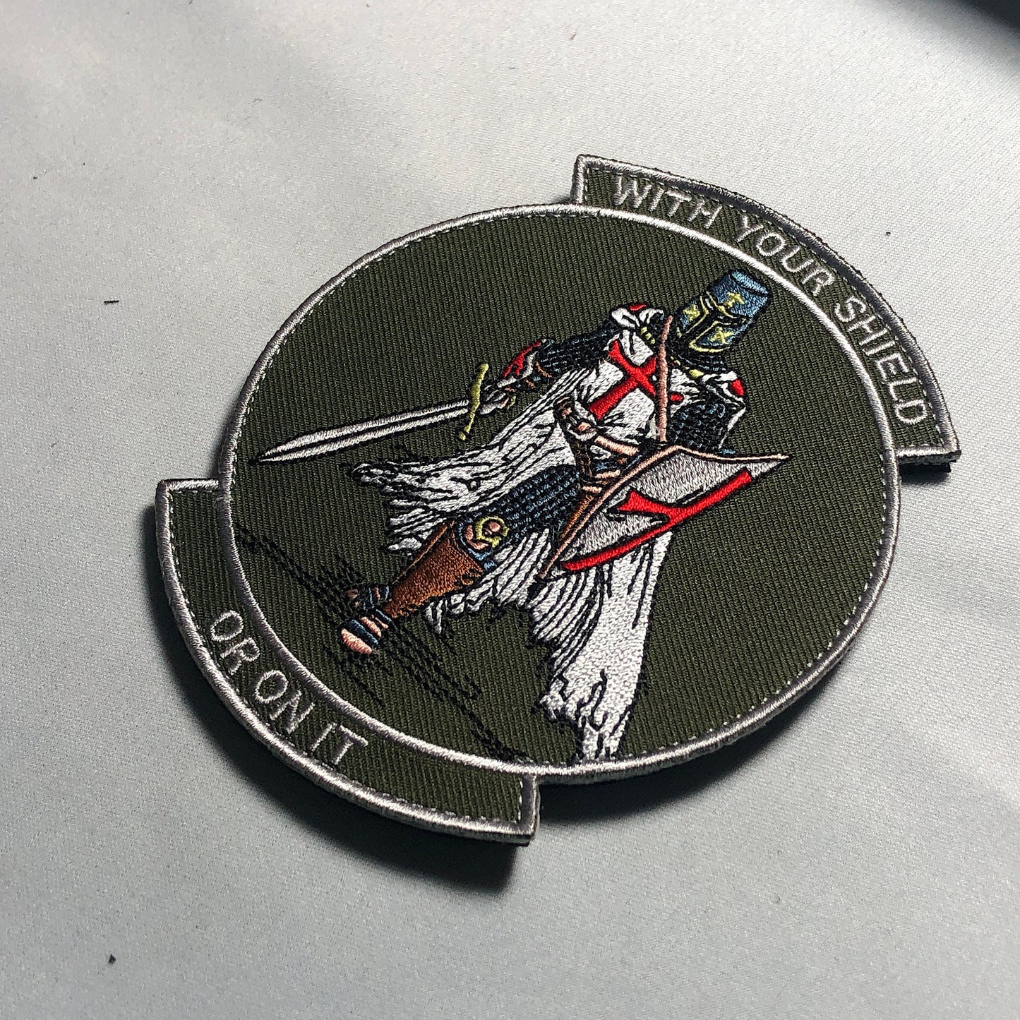 WITH YOUR SHIELD or on it Tactical Patch morale Crusader Templar Cross Wills It Shield Christian Church In this sign thou shalt conquer