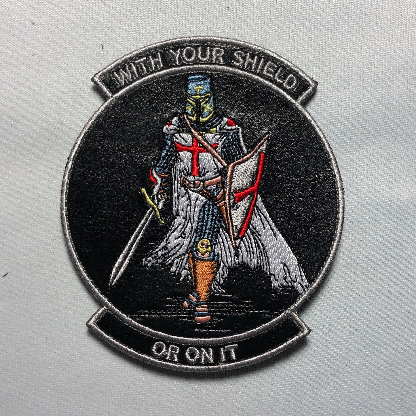 WITH YOUR SHIELD or on it Tactical Patch morale Crusader Templar Cross Wills It Shield Christian Church In this sign thou shalt conquer