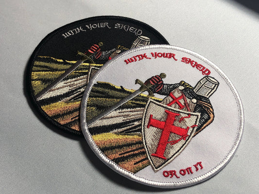WITH YOUR SHIELD or On It Tactical Patch morale Crusader Templar Cross God Wills It Shield Christian Church In this sign thou shalt conquer