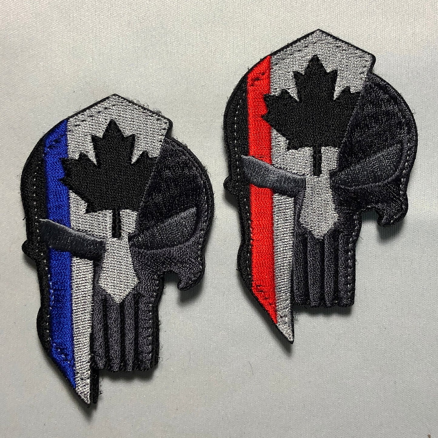Canadian SKULL Spartan Punishe Helmet Flag Tactical Patch Morale Police Army Roman Maple Red Firefighter Medic Paramedic Subdued mean eye