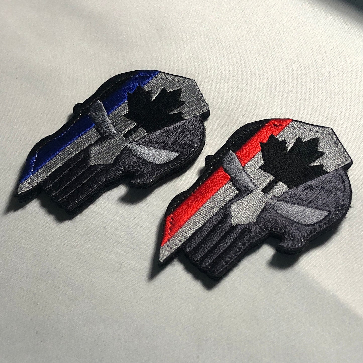 Canadian SKULL Spartan Punishe Helmet Flag Tactical Patch Morale Police Army Roman Maple Red Firefighter Medic Paramedic Subdued mean eye