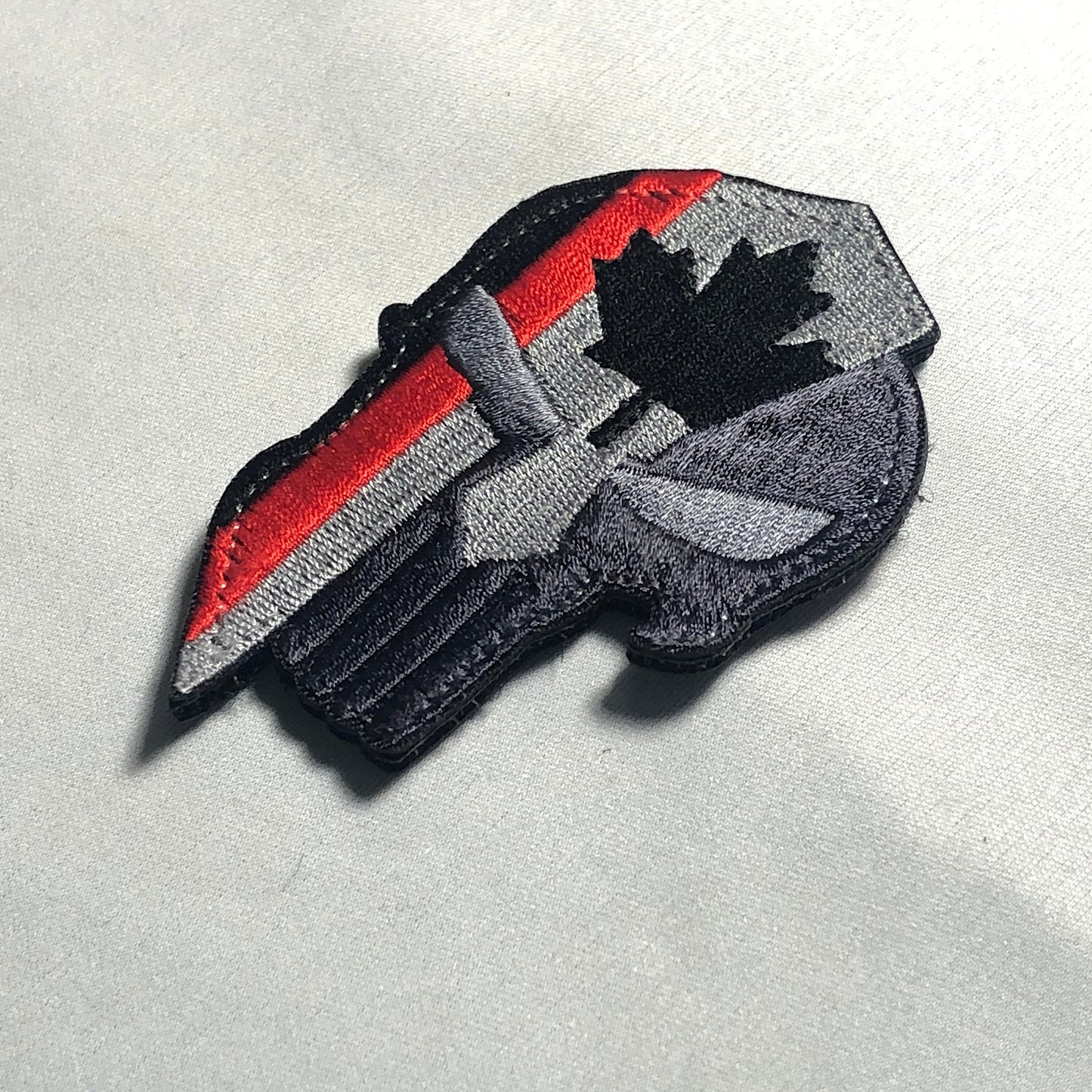 Canadian SKULL Spartan Punishe Helmet Flag Tactical Patch Morale Police Army Roman Maple Red Firefighter Medic Paramedic Subdued mean eye