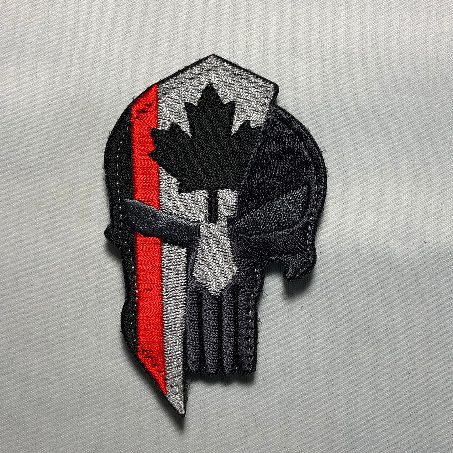 Canadian SKULL Spartan Punishe Helmet Flag Tactical Patch Morale Police Army Roman Maple Red Firefighter Medic Paramedic Subdued mean eye