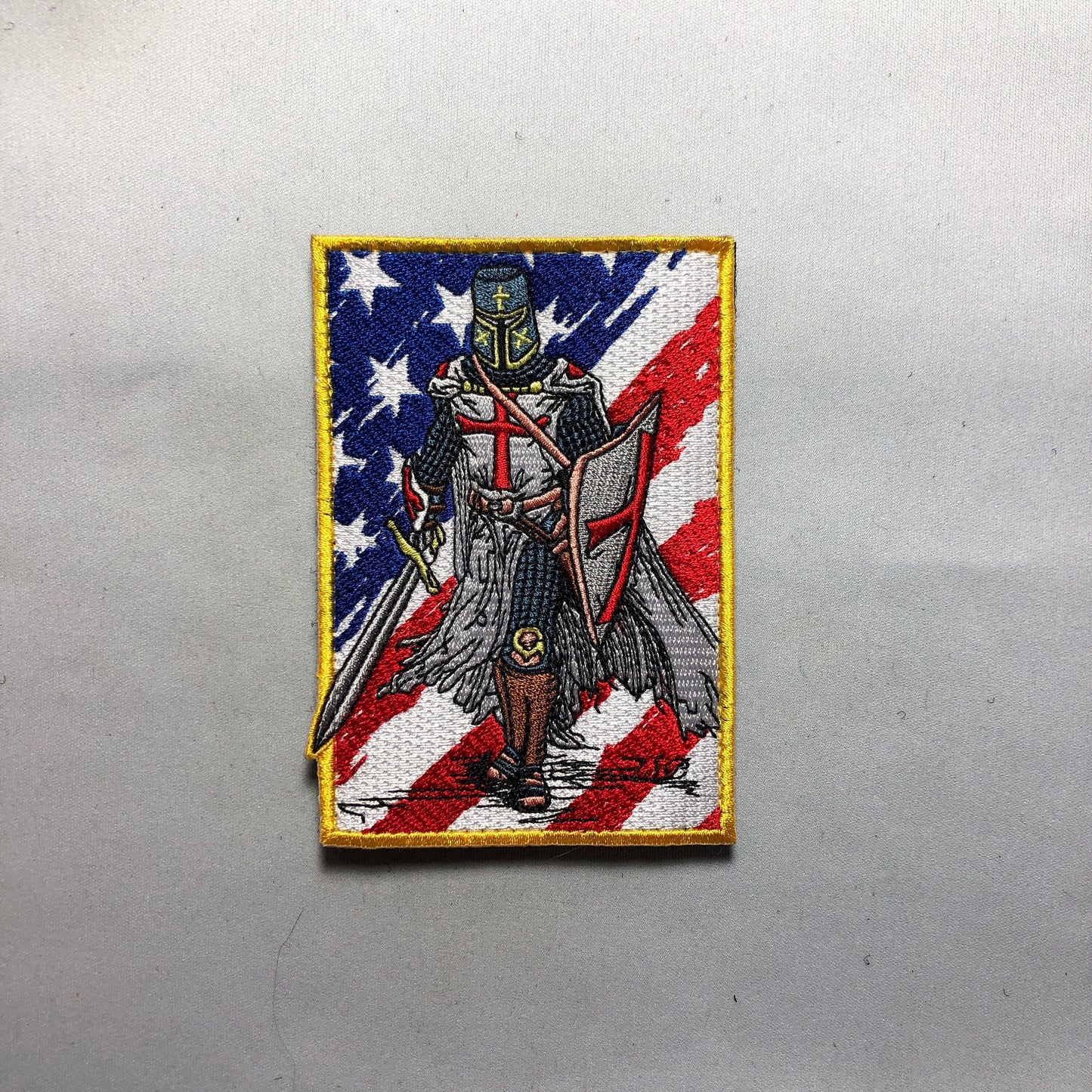 AMERICAN FLAG Templar Tactical Patch morale Crusader Cross Wills It Shield Christian Church In this sign thou shalt conquer warrior sword