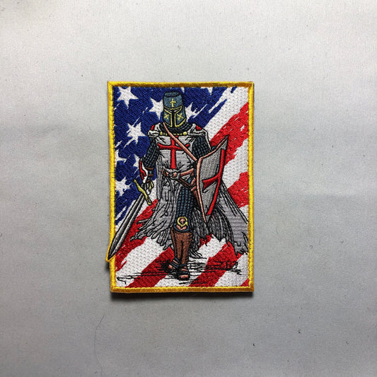 AMERICAN FLAG Templar Tactical Patch morale Crusader Cross Wills It Shield Christian Church In this sign thou shalt conquer warrior sword