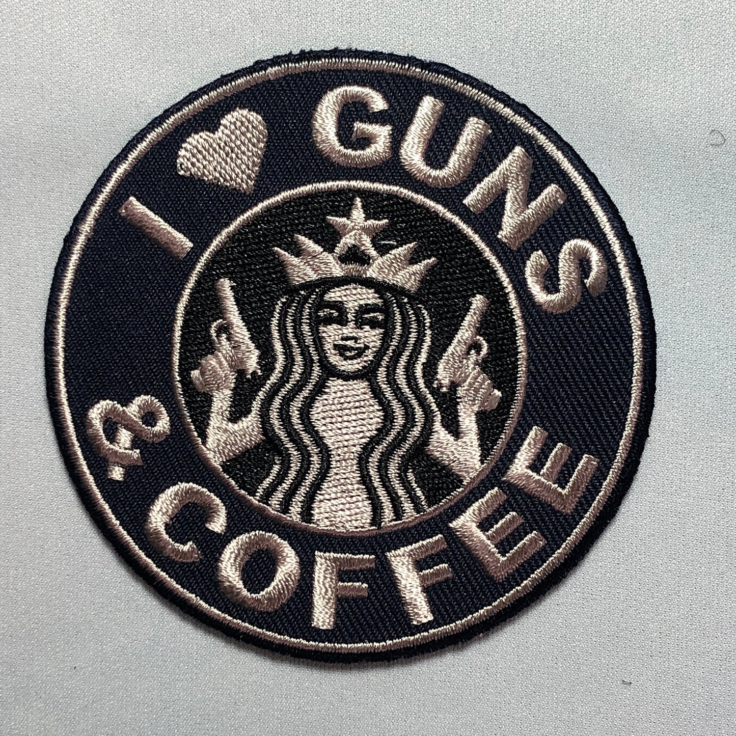I love GUNS and COFFEE Patch Morale Army Green 2nd Brew Coffeine Amendment Heart Tactical Java Pistol AR15 C8H10N4O2 Grenade