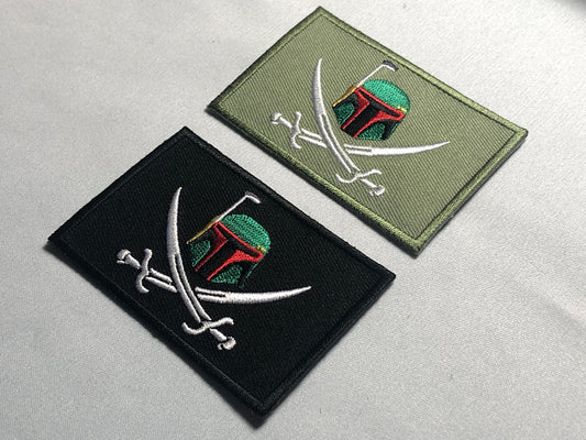 BOBA FETT Jolly roger flag embroidery patch Morale Hunter star card Mandalorian Army Swords Skull Crossbones Pirates wars bucket tactical