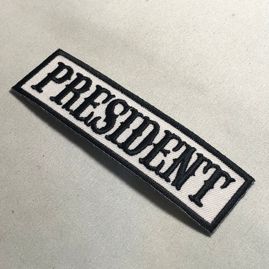 PRESIDENT Sergeant at Arms motorcycle club Patch Iron On Biker Leather Vest Tire Harley mc enforcer president rank sgt. tag