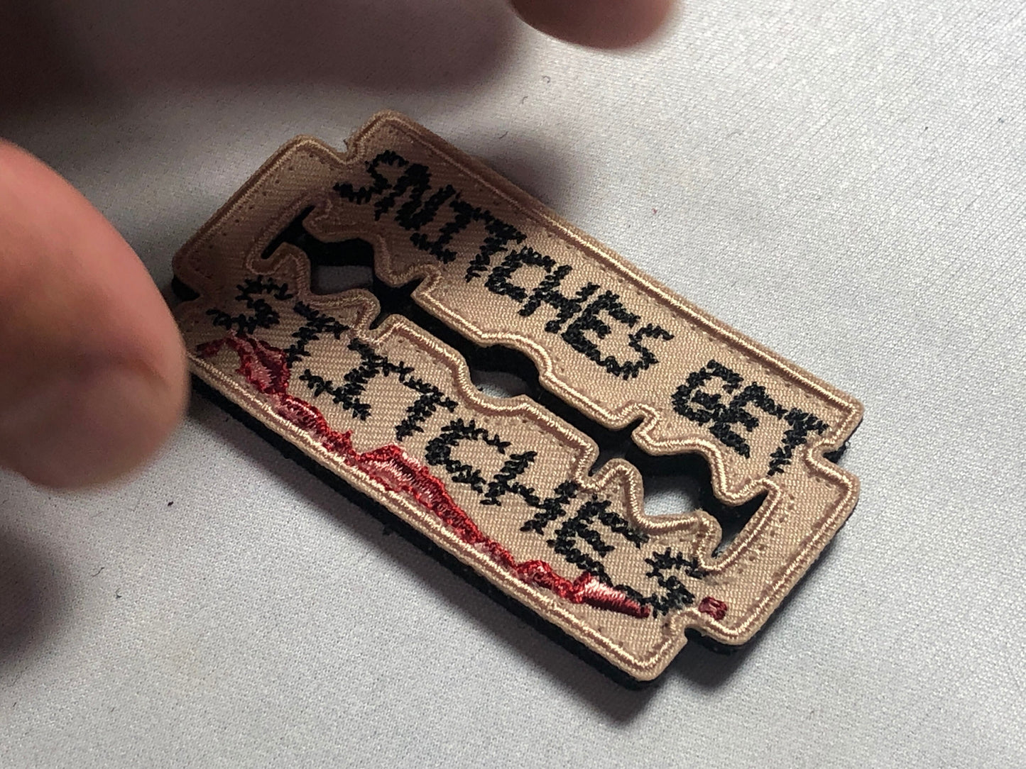 SNITCHES GET STITCHES Patch Morale Tactical Uniform Badge Bag Vest Airsoft meme funny badge tab Olive ifak fu nco blade razor blood