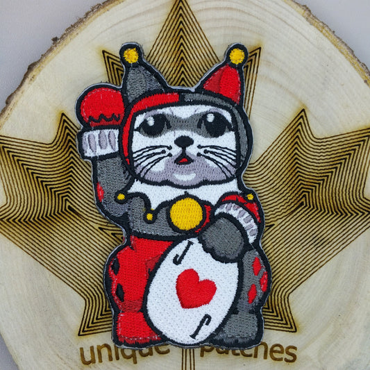 HARLEQUIN Lucky Cat Maneki Neko Mashup embroidery patch morale Comics hook loop Villain Kane Joker Gotham City Justice Mask Teen Titans