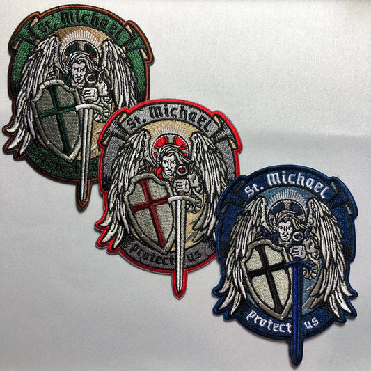 Modern SAINT MICHAEL St. Michael Protect Us Wings Tactical Patch Morale Thin BLUE Line Police Law Army Paramedic Green  Protector Sword Army