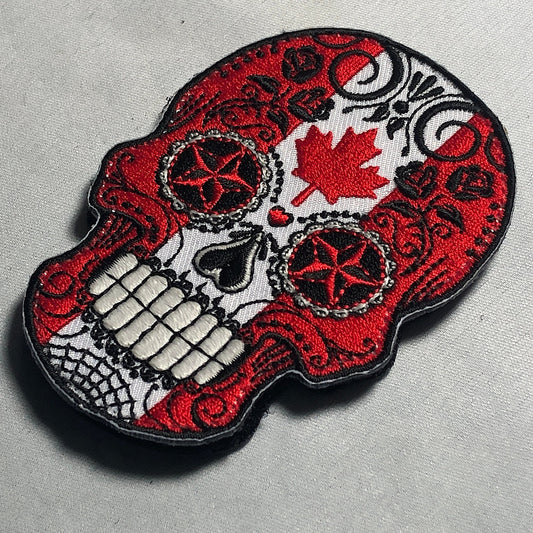 Canada SUGAR SKULL Canadian Patch Morale Biker Backpack Mask Bike Mean Calavera Death All Souls Day Dia De los Muertos Motorcycle gitd