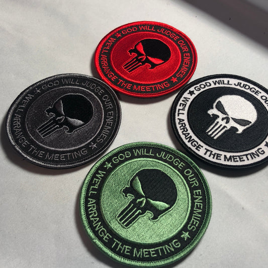 God will Judge Our Enemies We'll Arrange the Meeting Patch Morale Skull Army Tactical Embroidery Morale Iron on uniform bag vest punishe