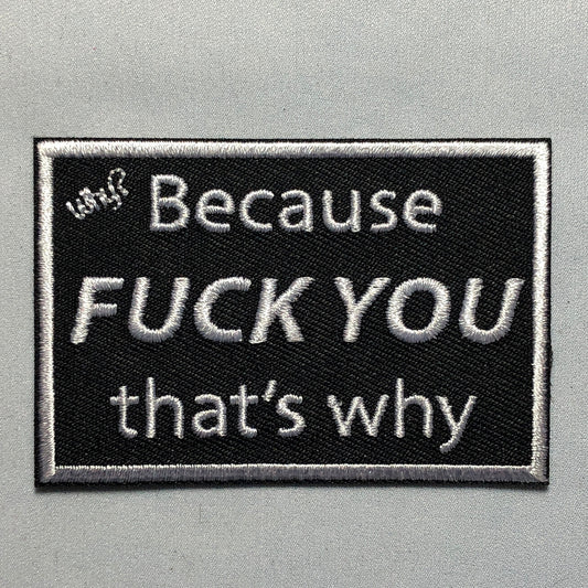 Why? BECAUSE FUCK YOU that's Why Special Forces Unit Black Ops Army Patch Morale Airsoft Tactical Uniform Badge Bag Vest Airsoft meme funny